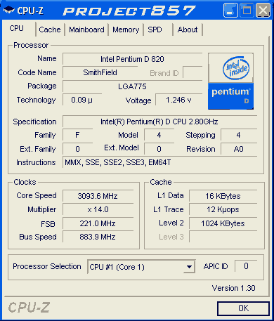 Pentium D 820@3094Mhz